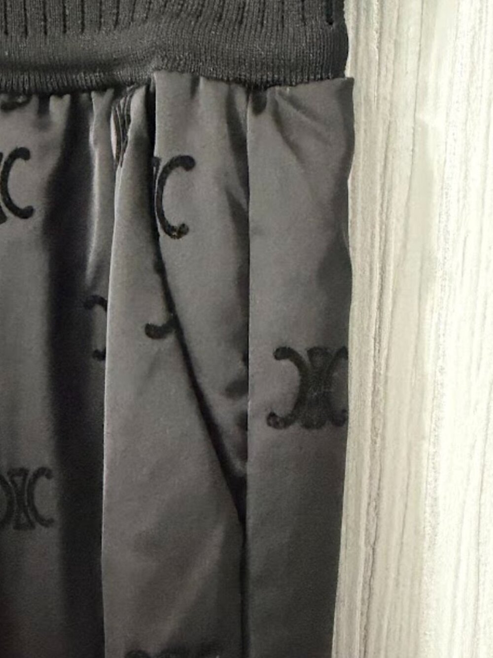 Black Monogram Satin Wide Leg Lounge Pants Drawstring Relaxed Fit Size M - Picture 4 of 8